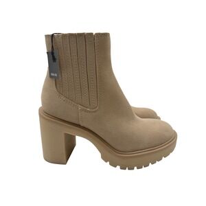 Dolce Vita H2O Waterproof Boots Womens Size 6 Tan New Suede Block Heel Lug Sole
